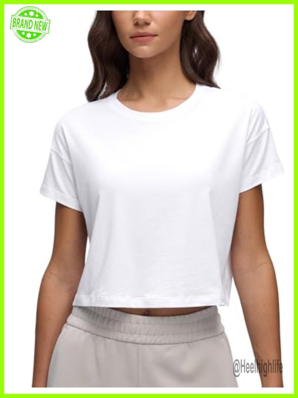 Pima Cotton Crewneck Crop T-Shirt Relaxed Fit Yoga Activewear